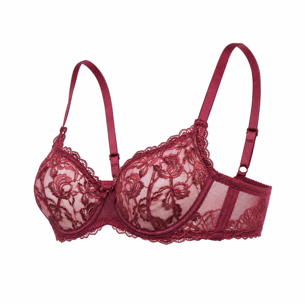 Yklingerie Burgundy Floral Lace Unlined Underwire Bra