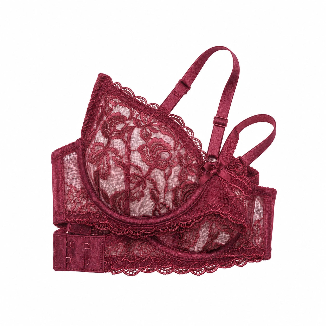 Yklingerie Burgundy Floral Lace Unlined Underwire Bra