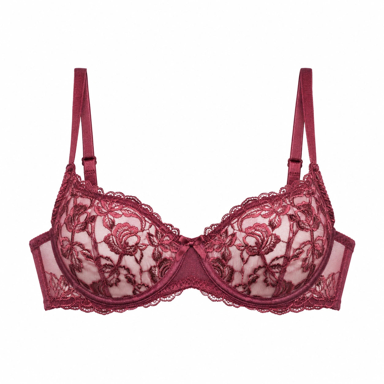 Yklingerie Burgundy Floral Lace Unlined Underwire Bra